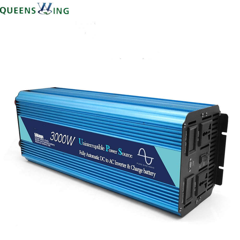 3000W 12V/24VDC 110V/220VAC Pure Sine Wave Power Inverter with UPS 25A Charger