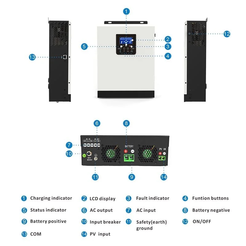 1500W Solar Hybrid Wechselrichter Dc12V Ac230V 80A Mppt Solar Ladegerät  Dc130-430V Eingang